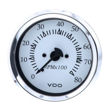 VDO Cockpit Marine 85MM (3-3/8&quot;) Outboard Tachometer - White Dial/Chrome Bezel