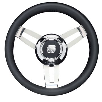Uflex Morosini 13.8&quot; Steering Wheel - Black Polyurethane w/Stainless Steel Spokes &amp; Chrome Hub