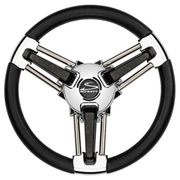 Schmitt Marine Burano Wheel 14&quot; 3/4&quot; Tapered Shaft Black Polyurethane w/Stainless Spoke Includes Center Cap/Nut