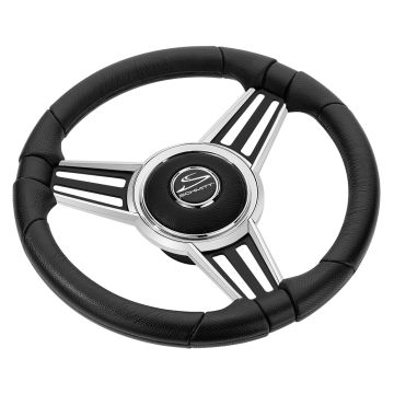 Schmitt Marine PU30 14&quot; Wheel - Chrome Cap &amp; Spoke Inserts - Black Spokes - 3/4&quot; Tapered Shaft