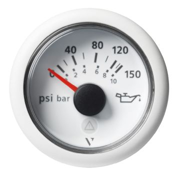 Veratron 52mm (2-1/16&quot;) ViewLine Engine Oil Pressure Gauge - 150 PSI - White Dial &amp; Bezel